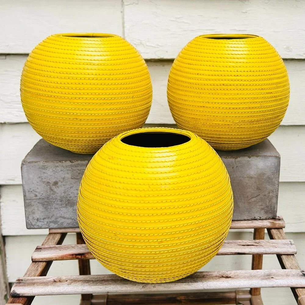 THREE Crate and Barrel Leather Spiral Wrapped Vase 6
